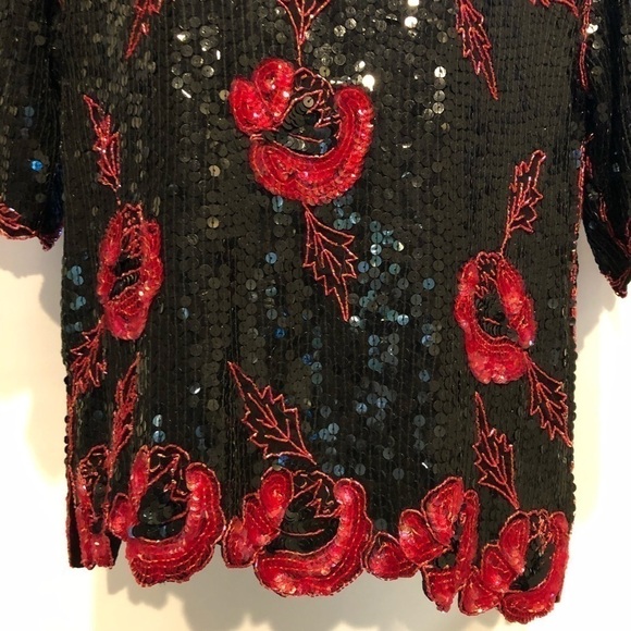 Royal Feelings Vintage Sequin Beaded Short Sleeve Top Size Medium - Picture 4 of 8